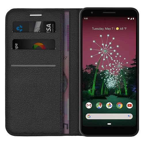 Leather Wallet Case & Card Holder Pouch for Google Pixel 3a - Black